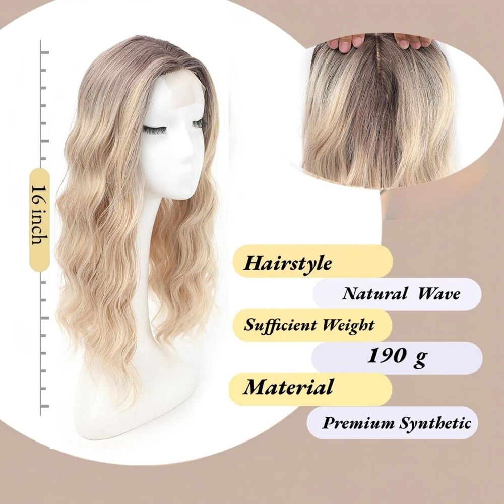 Lumhun 16" Hair Topper Ombre Light Brown to Blonde Heat Resistant Synthetic